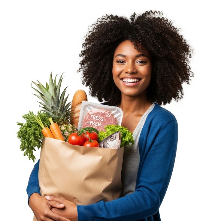 Member carrying a bag of fresh groceries bought from a Stratum member-owned store