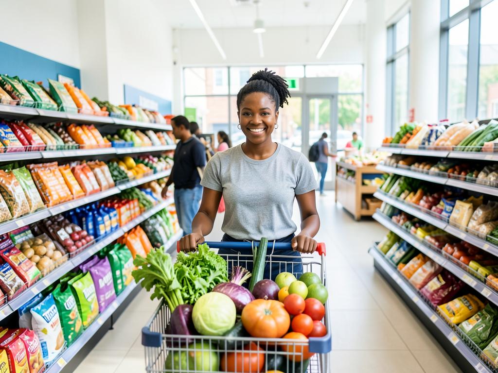 Member shopping for fresh groceries in a member-owned Food Corner store