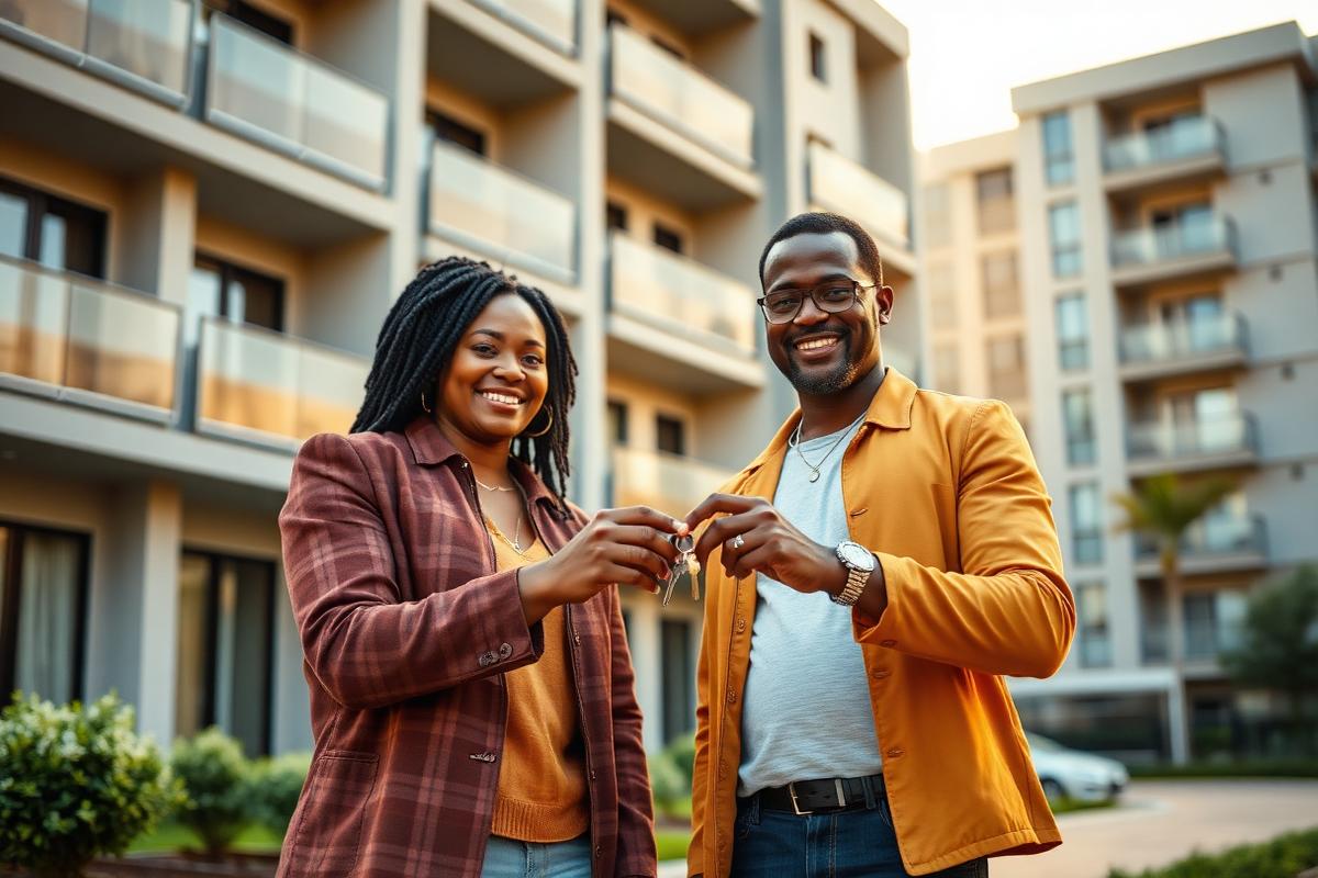 Members receiving keys to a home in a member-owned development