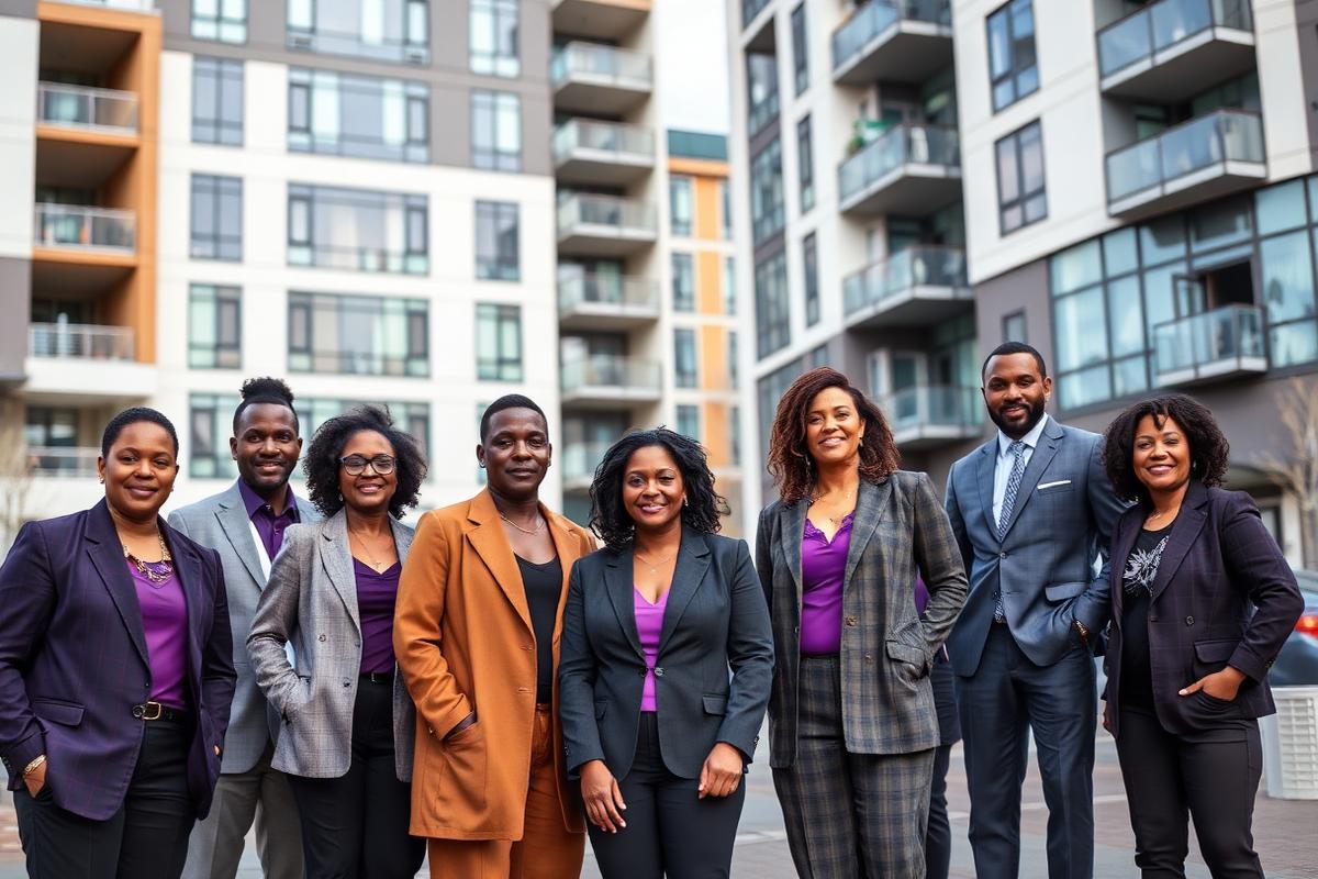 Stratum member business owners outside a mixed-use development