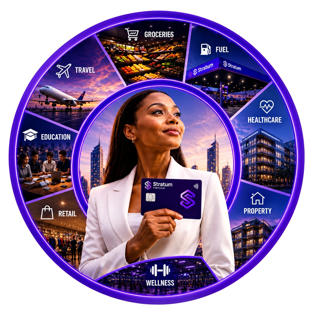 Stratum Private Clients ownership ecosystem with a member holding a Stratum card